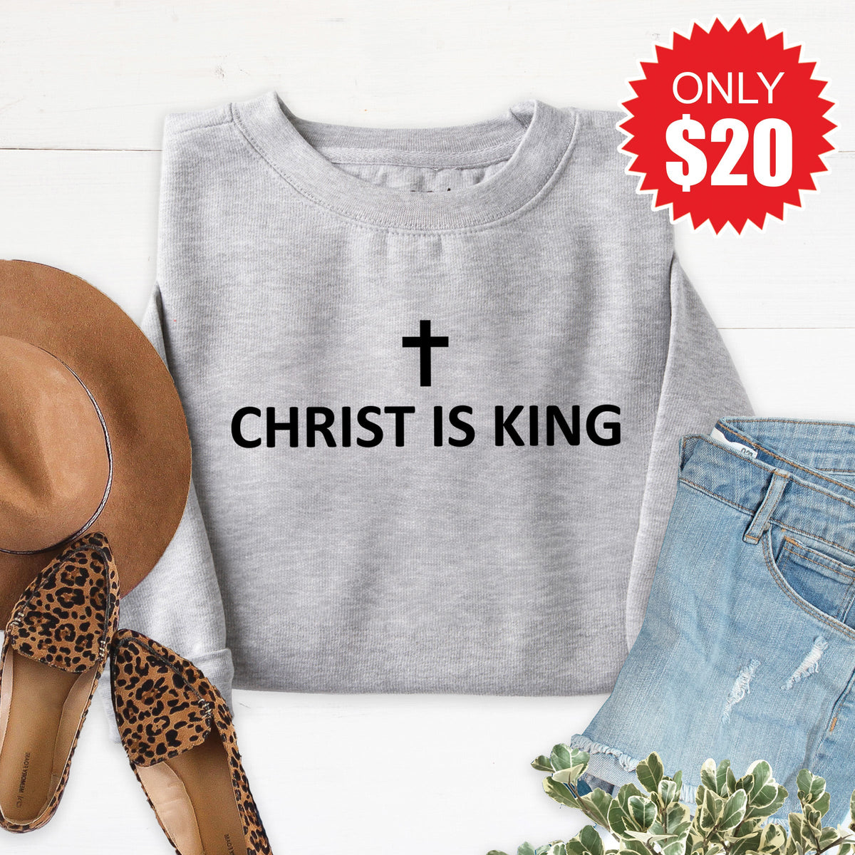 Christ Is King Sweatshirt - Heather Grey - 20 product image 1