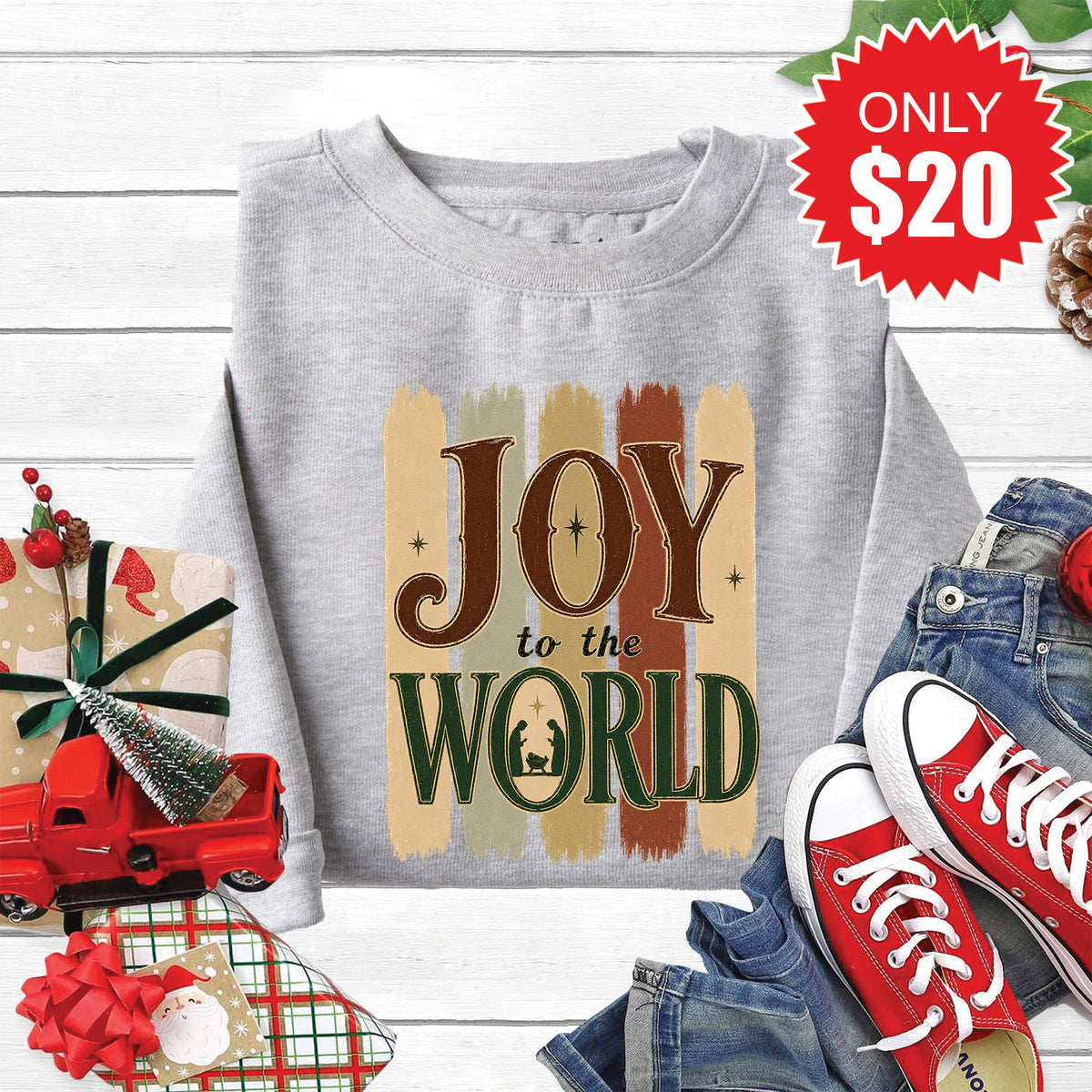Joy To The World Sweatshirt - Heather Grey - 20 product image 1