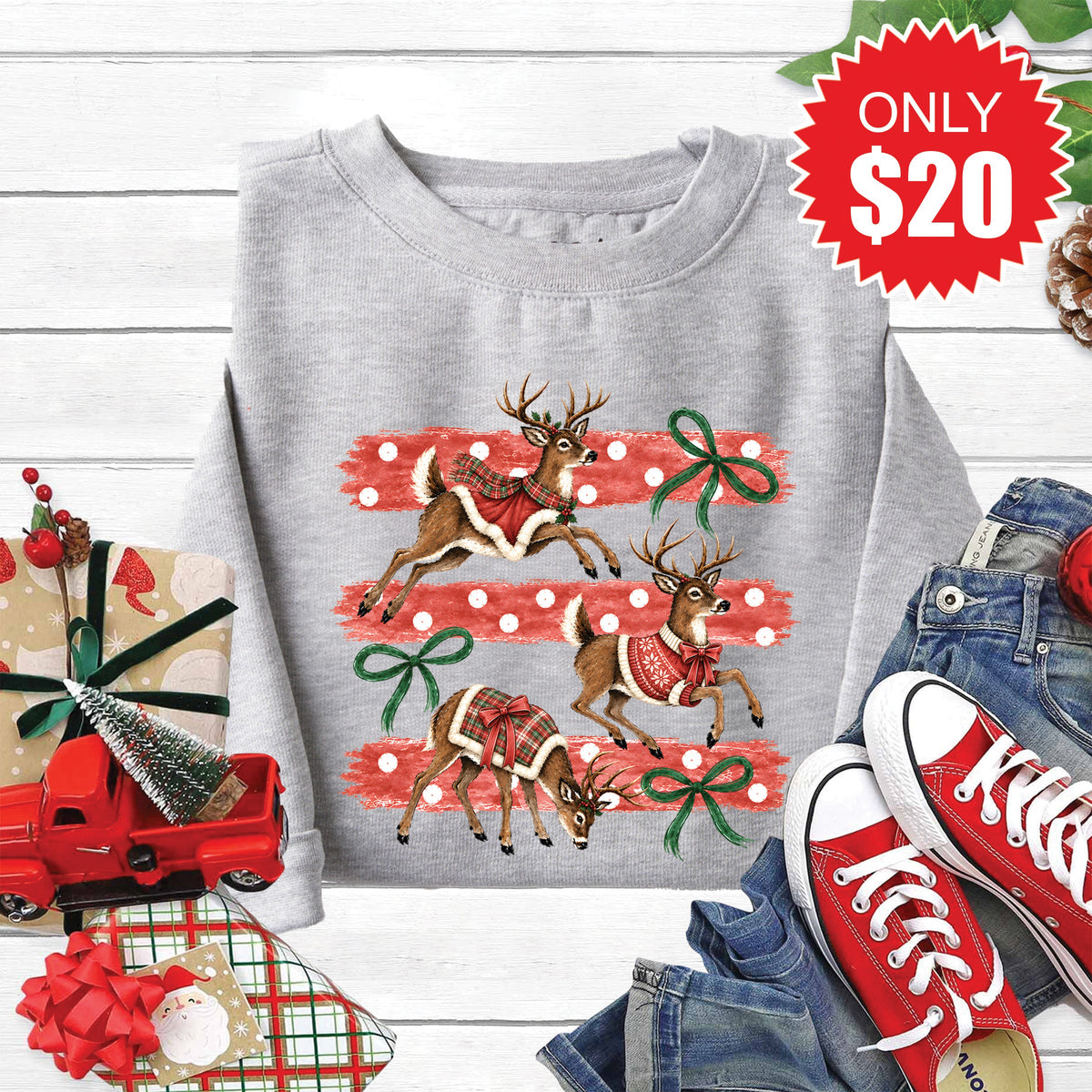 Reindeers Sweatshirt - Heather Grey - 20 product image 1