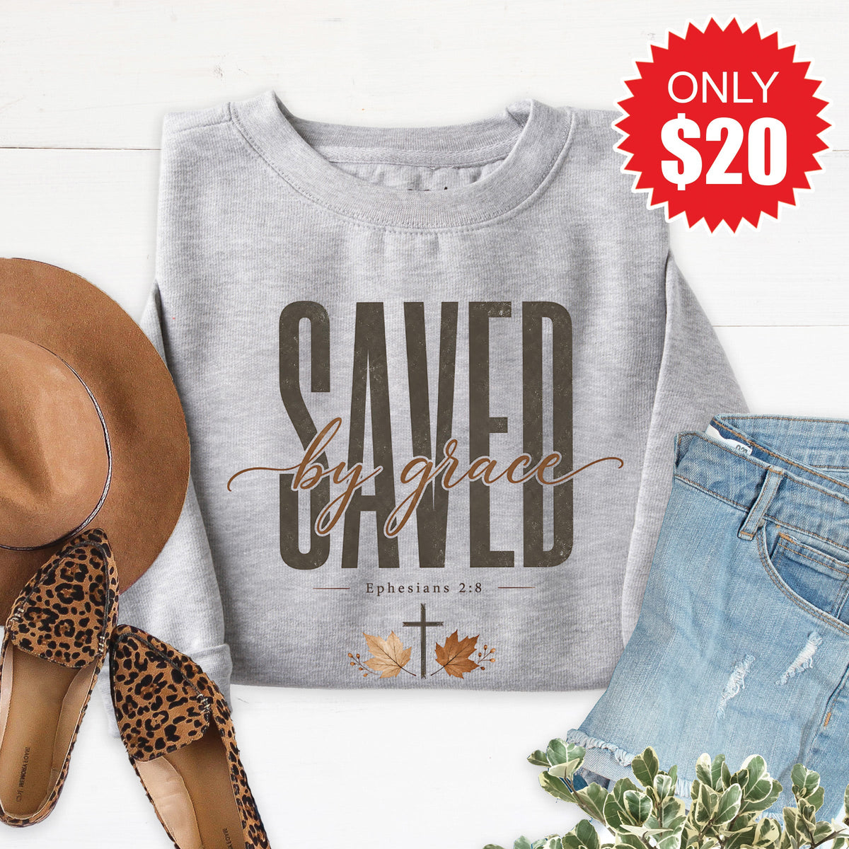Saved By Grace Sweatshirt - Heather Grey - 20 product image 1