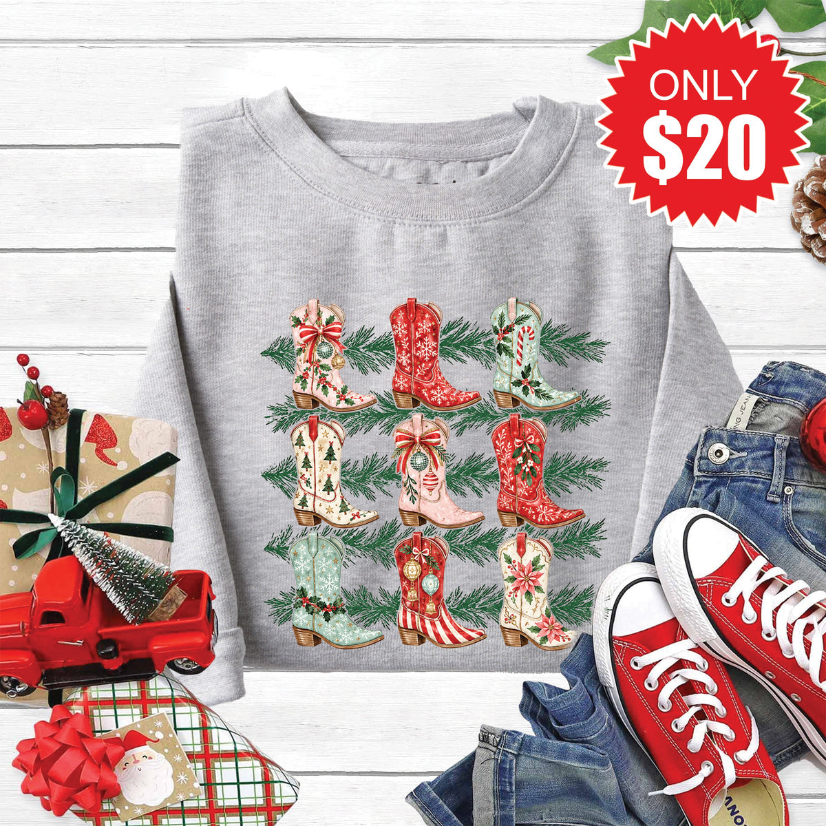 Christmas Boots Sweatshirt - Heather Grey - 20 product image 1