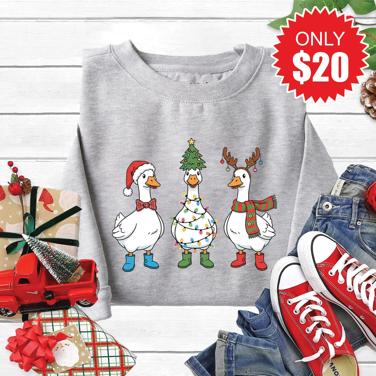 Christmas Ducks Sweatshirt - Heather Grey - 20 product image 1