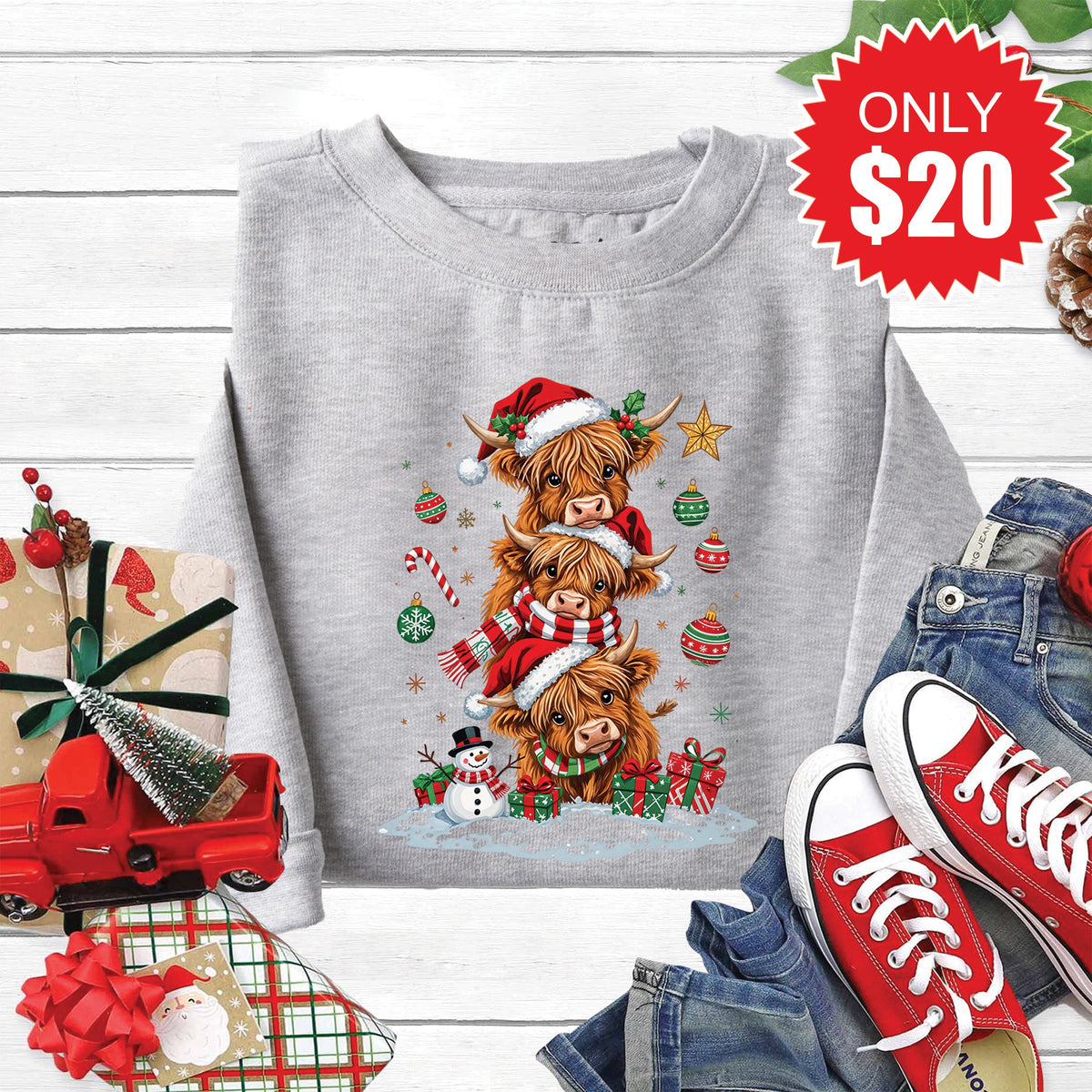 Christmas Cows Sweatshirt - Heather Grey - 20 product image 1
