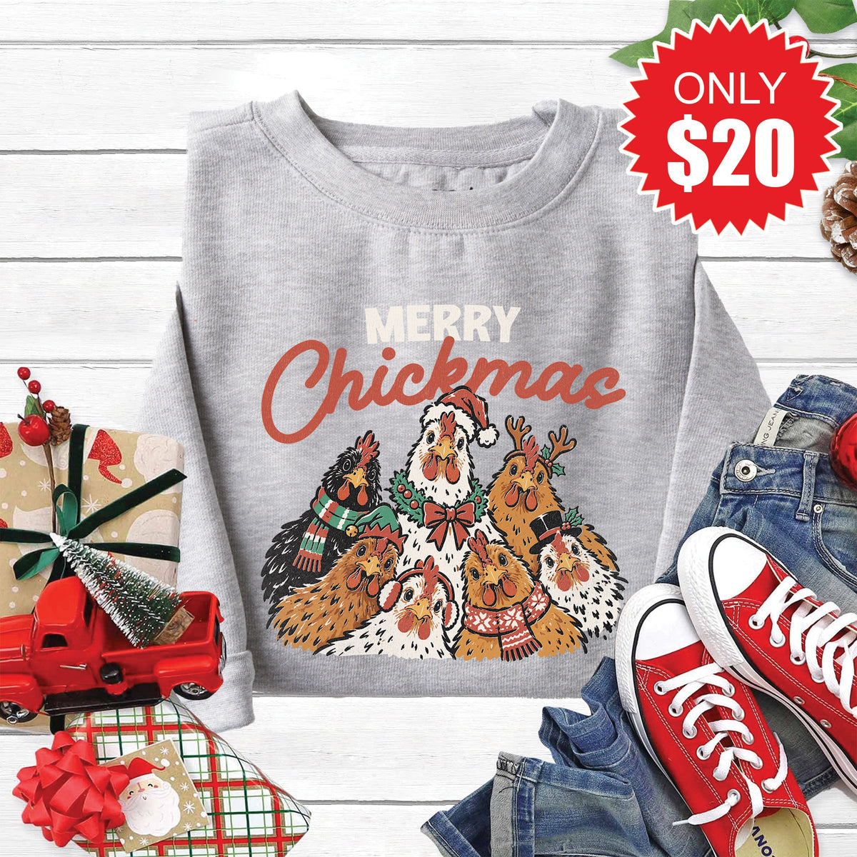 Merry Chickmas Sweatshirt - Heather Grey - 20 product image 1