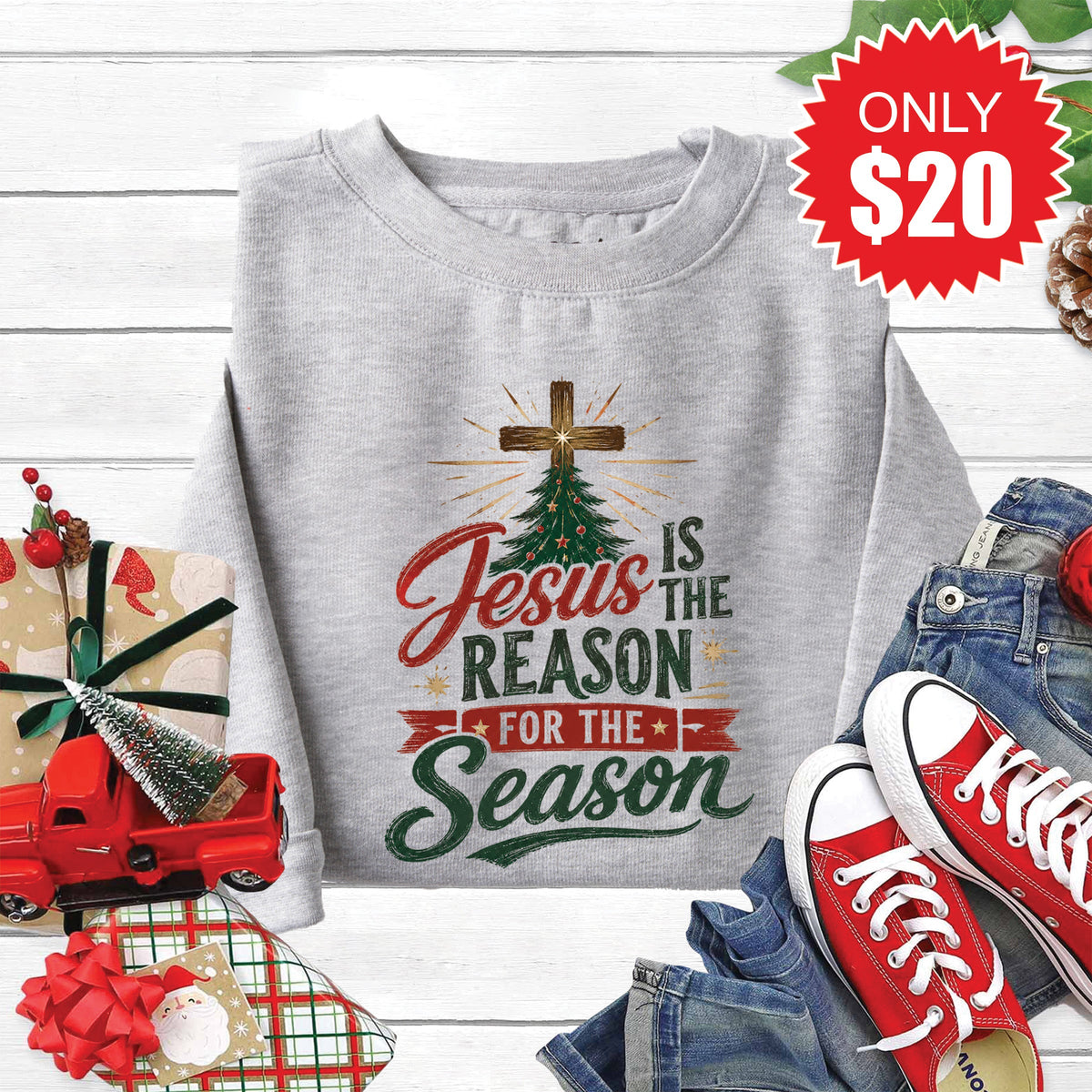 Jesus Is The Reason Sweatshirt - Heather Grey - 20 product image 1