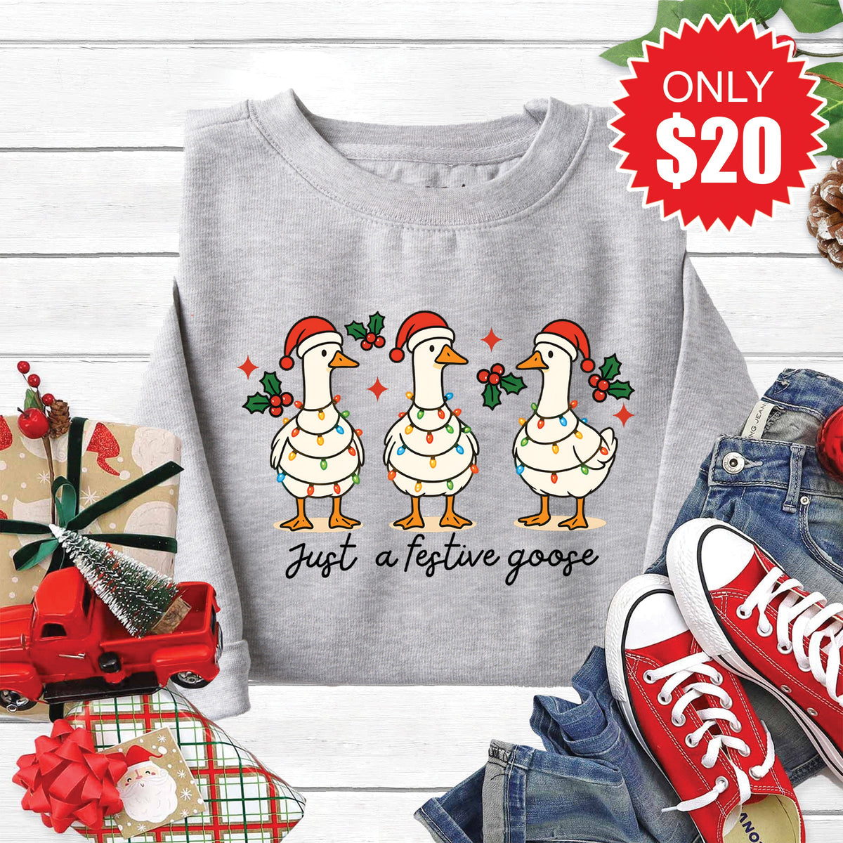Festive Goose Sweatshirt - Heather Grey - 20 product image 1