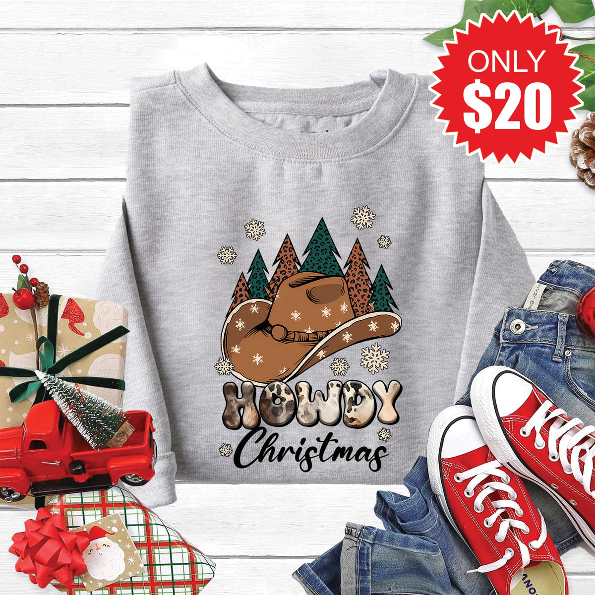 Howdy Christmas Sweatshirt - Heather Grey - 20 product image 1