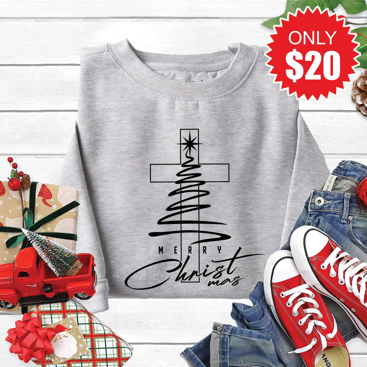 Merry Christmas Sweatshirt - Heather Grey - 20 product image 1