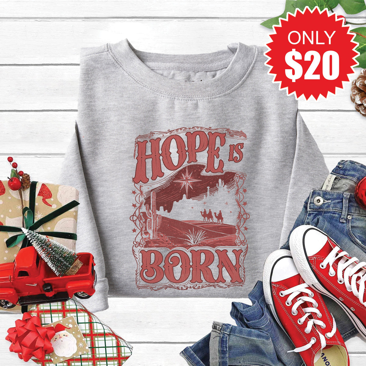 Hope Is Born Sweatshirt - Heather Grey - 20 product image 1