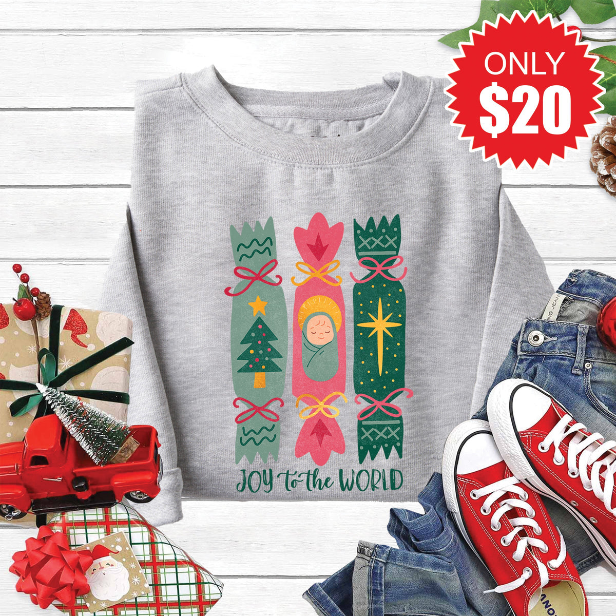 Joy to the World Candy Sweatshirt - Heather Grey - 20 product image 1