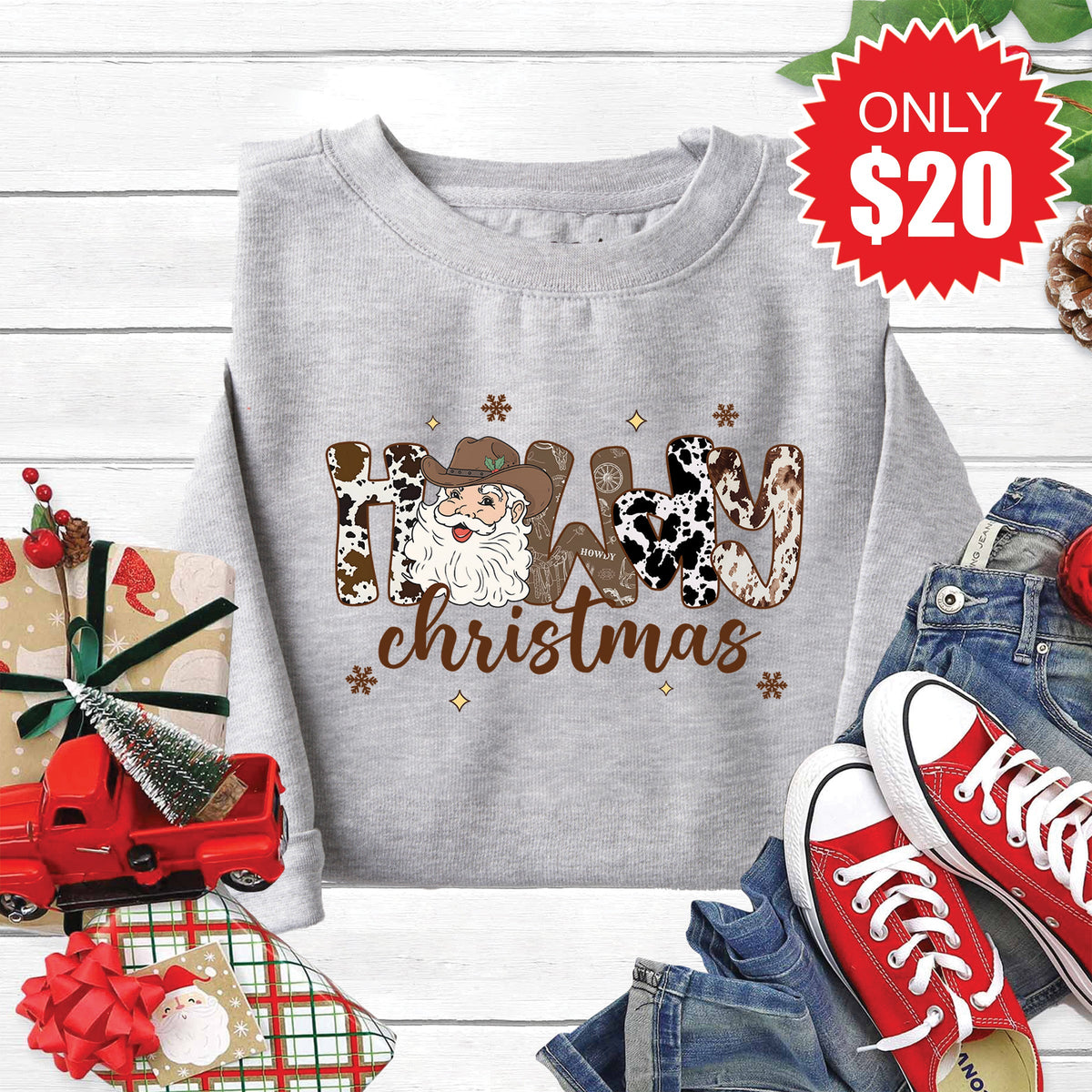 Howdy Christmas Sweatshirt - Heather Grey - 20 product image 1