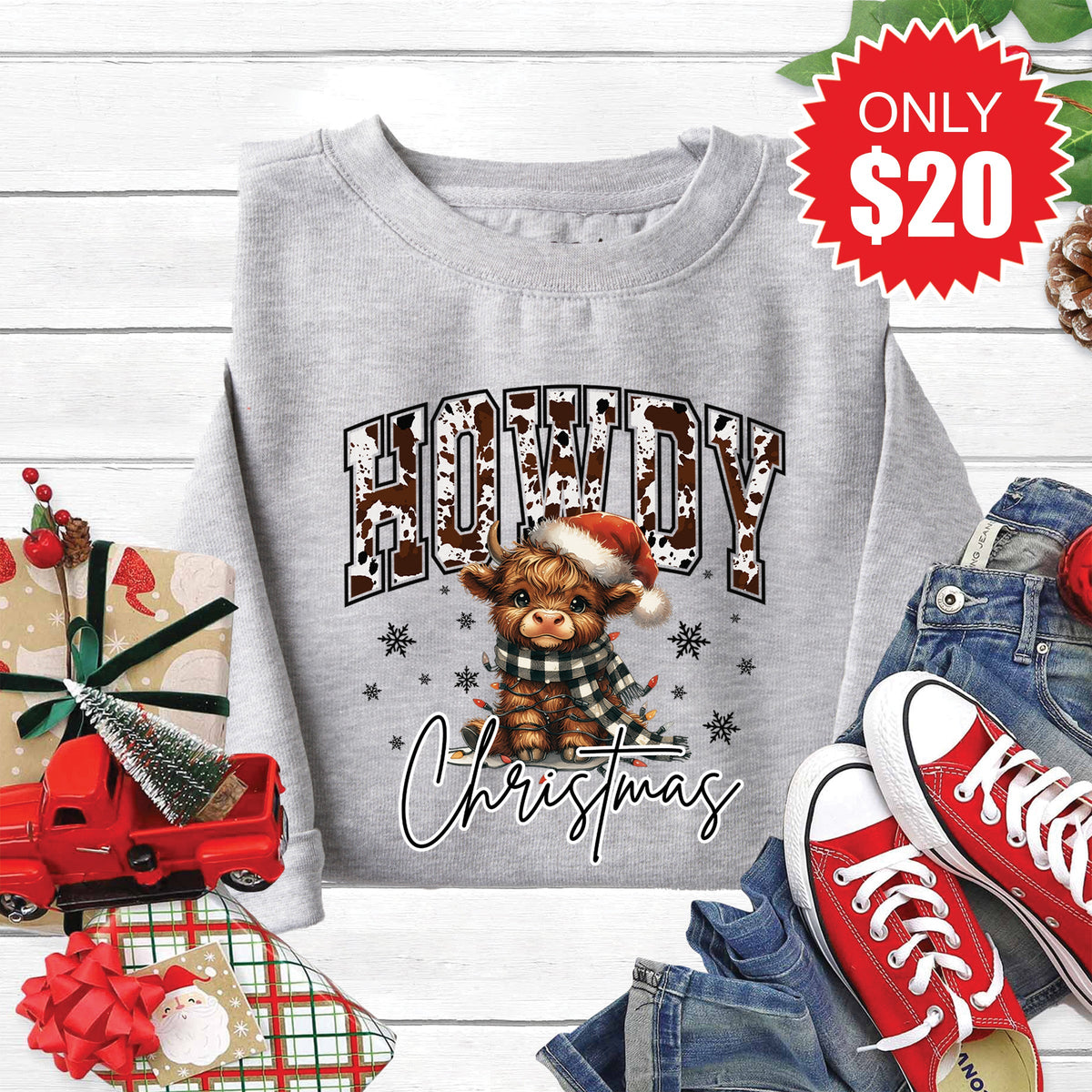 Howdy Christmas Sweatshirt - Heather Grey - 20 product image 1