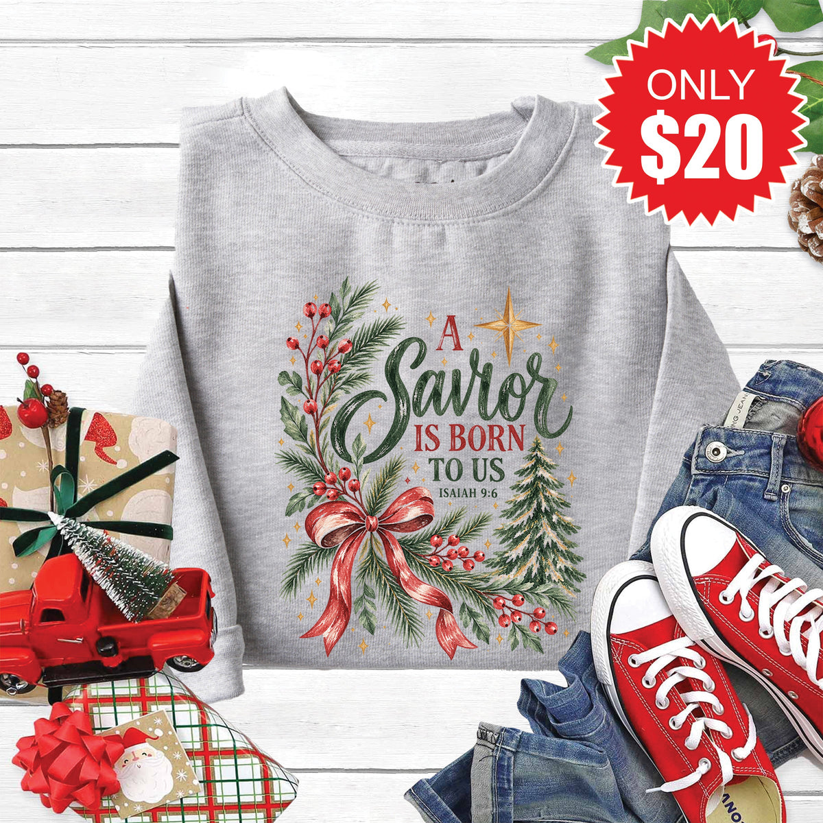 A Savior Is Born Sweatshirt - Heather Grey - 20 product image 1