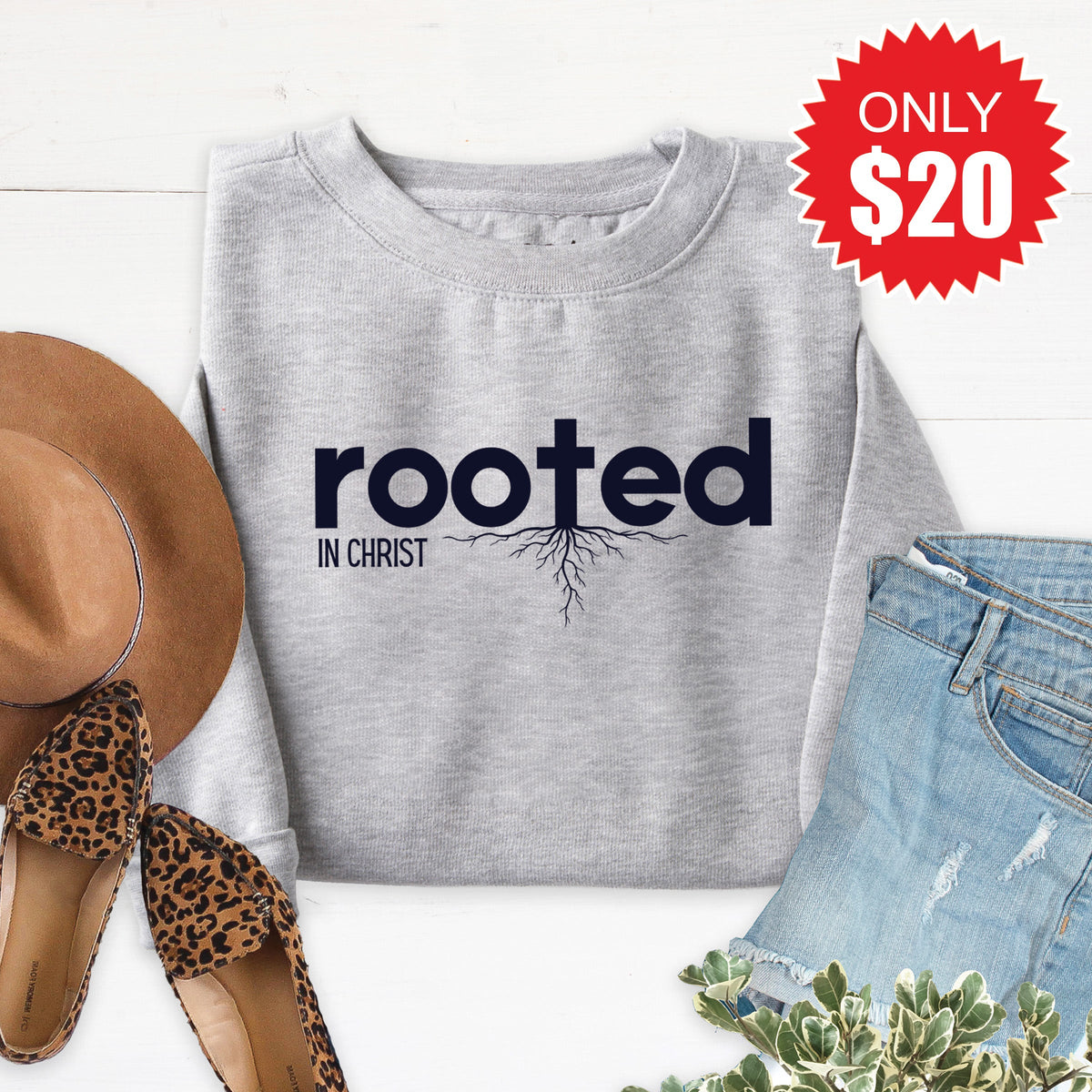 Rooted In Christ Sweatshirt - Heather Grey - 20 product image 1