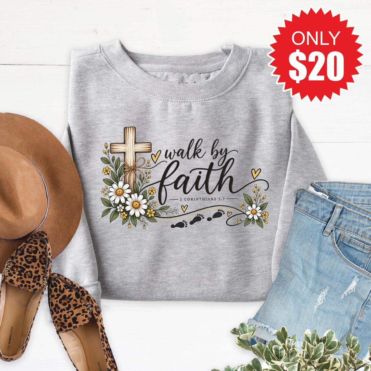 Walk By Faith Sweatshirt - Heather Grey - 20 product image 1