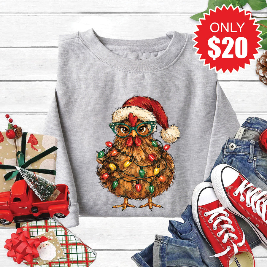 Christmas Chicken Sweatshirt - Heather Grey - 20 product image 1