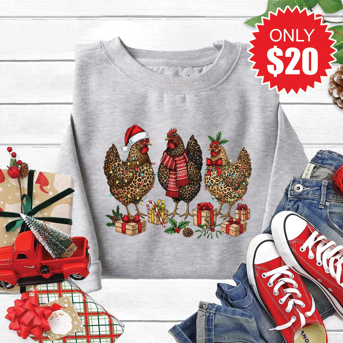 Christmas Chickens Sweatshirt - Heather Grey - 20 product image 1