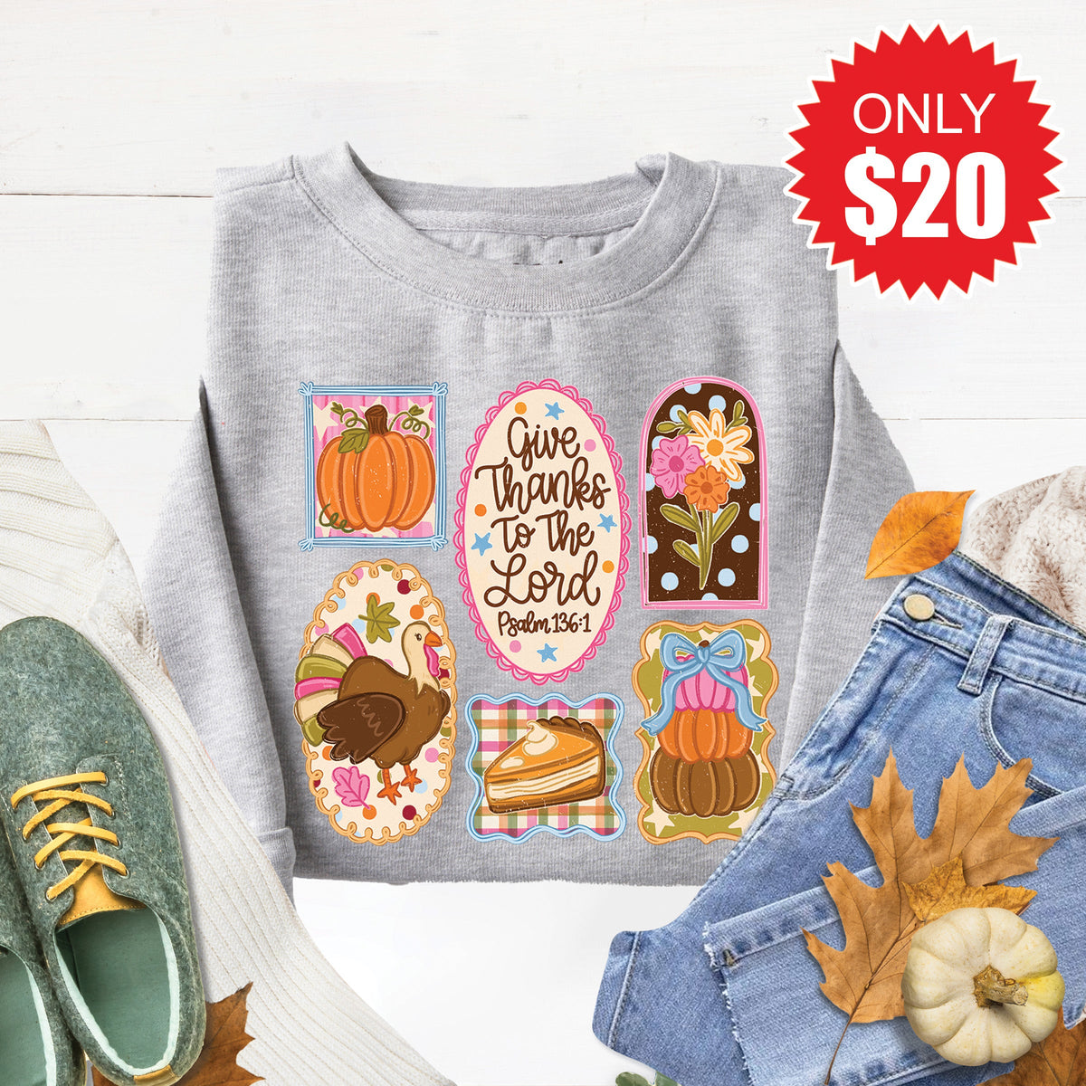Give Thanks Sweatshirt - Heather Grey - 20 product image 1