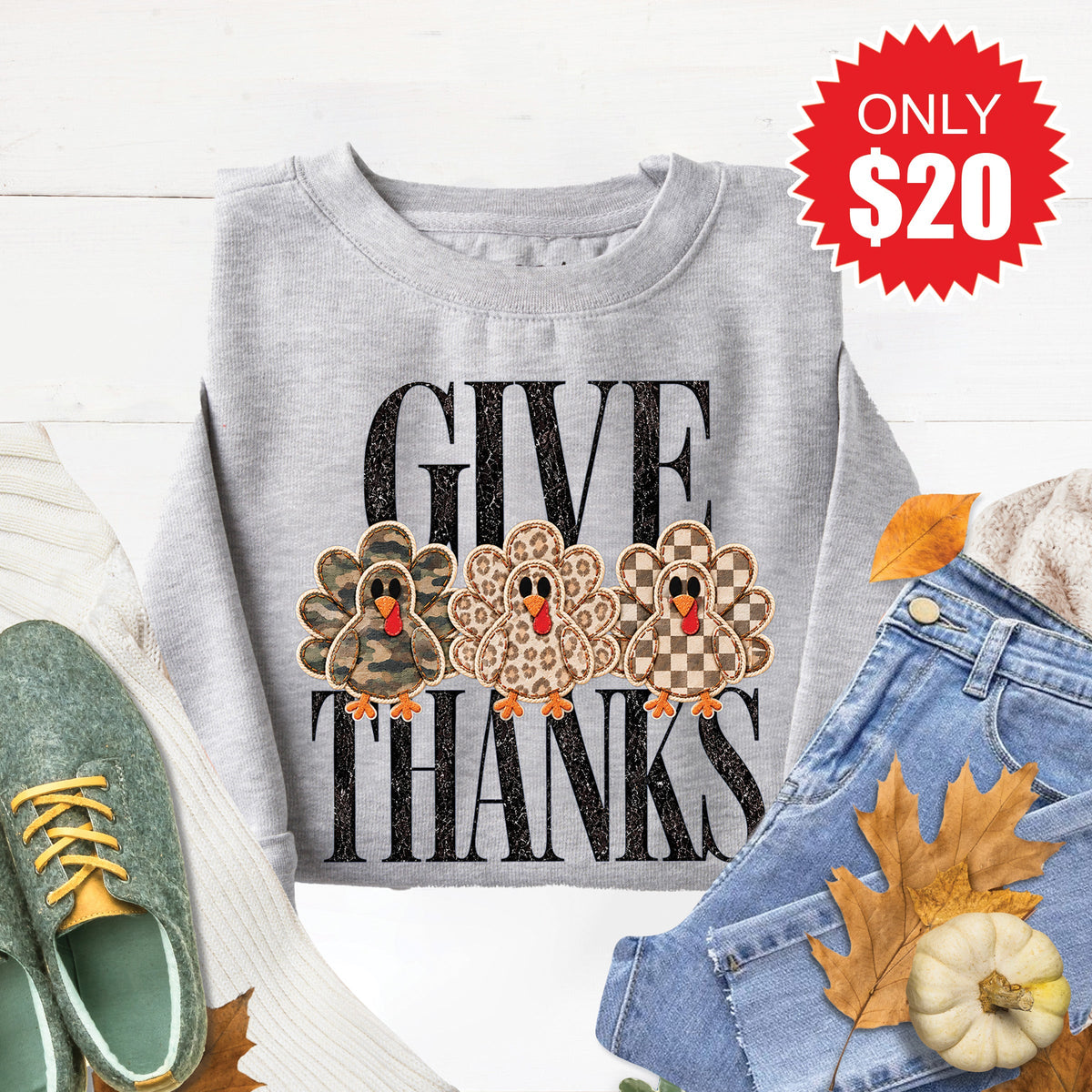 Give Thanks Sweatshirt - Heather Grey - 20 product image 1
