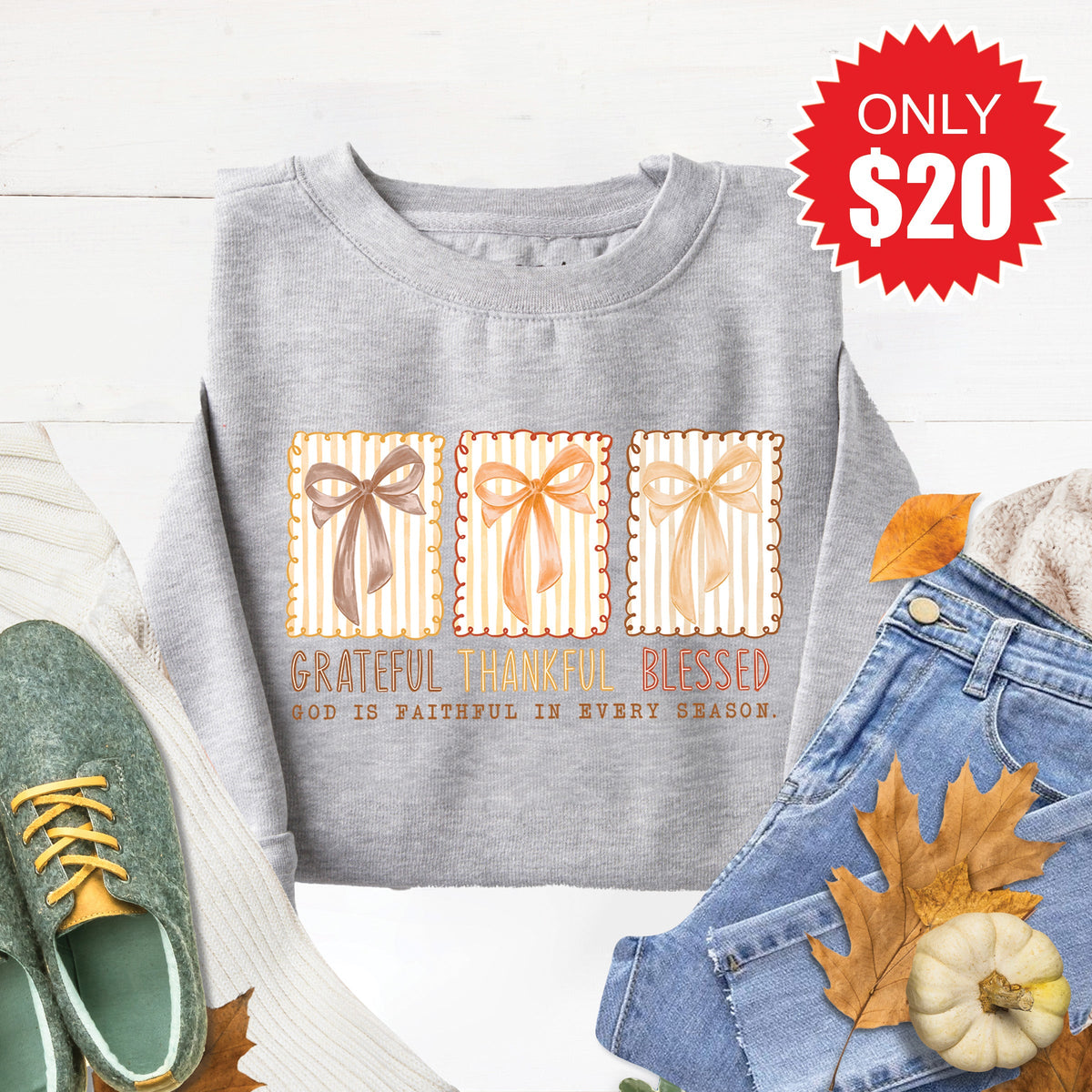 Grateful, Thankful, Blessed Sweatshirt - Heather Grey - 20 product image 1