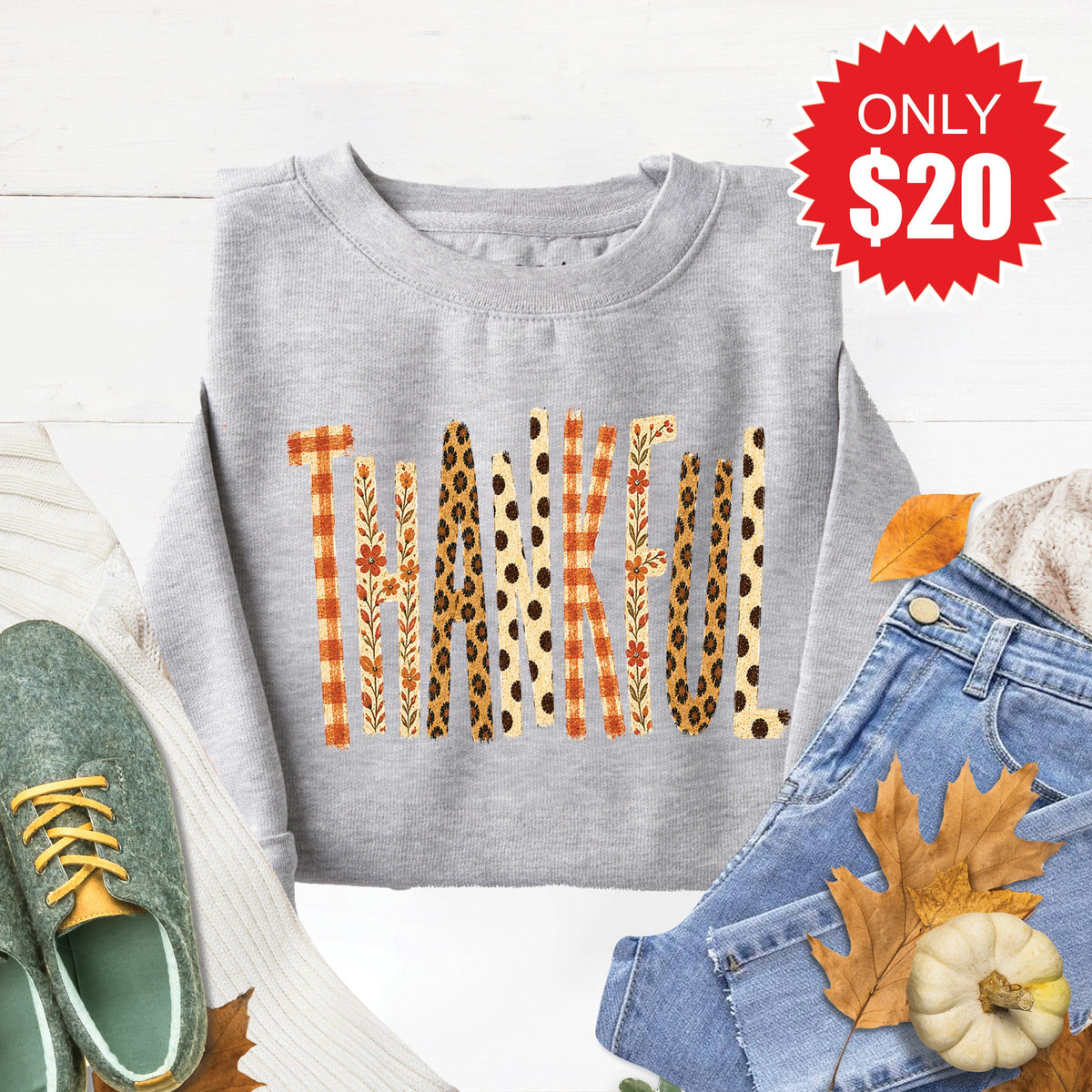 Thankful Sweatshirt - Heather Grey - 20 product image 1