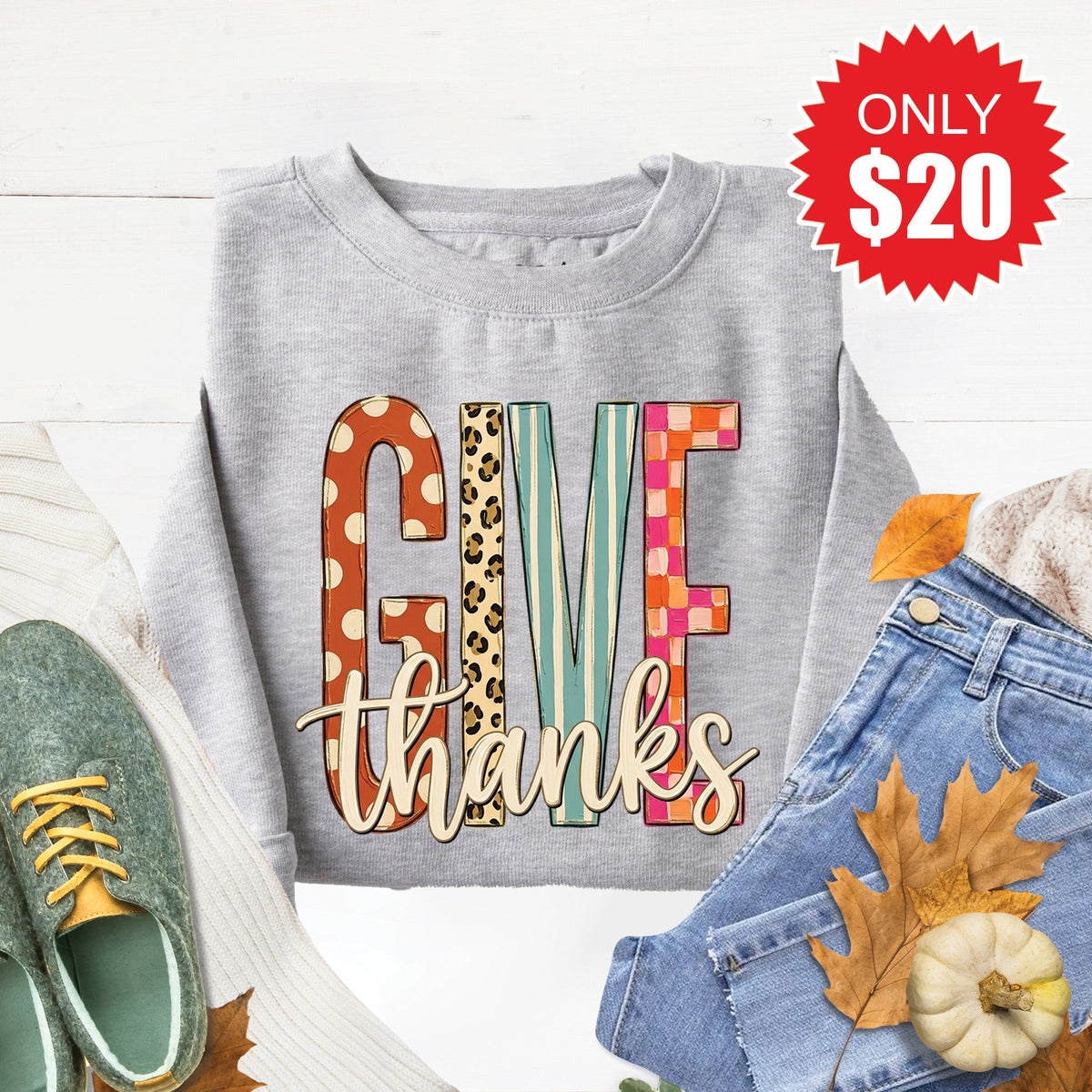 Give Thanks Sweatshirt - Heather Grey - 20 product image 1