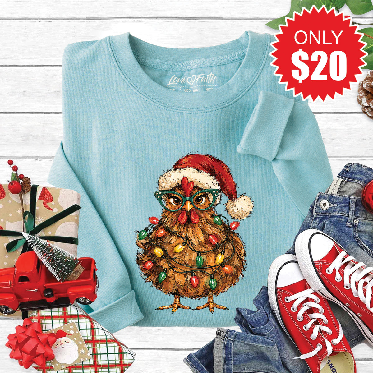 Christmas Chicken Sweatshirt - Heather Lagoon - 20 product image 1