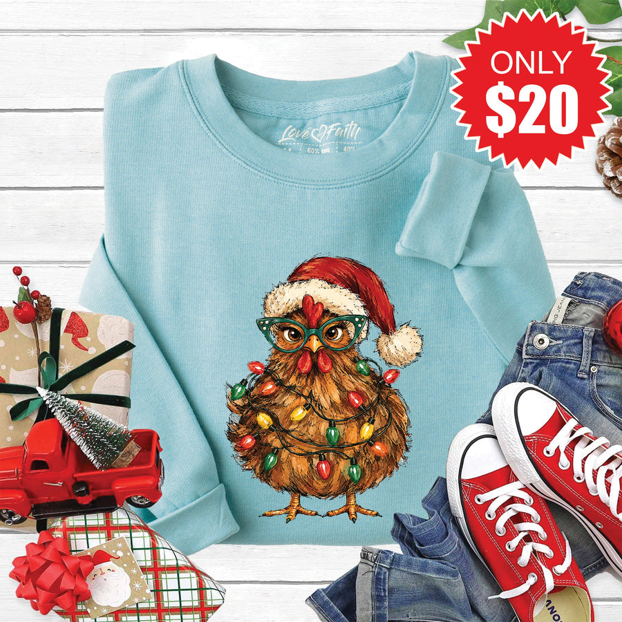Christmas Chicken Sweatshirt - Heather Lagoon - 20 product image 1