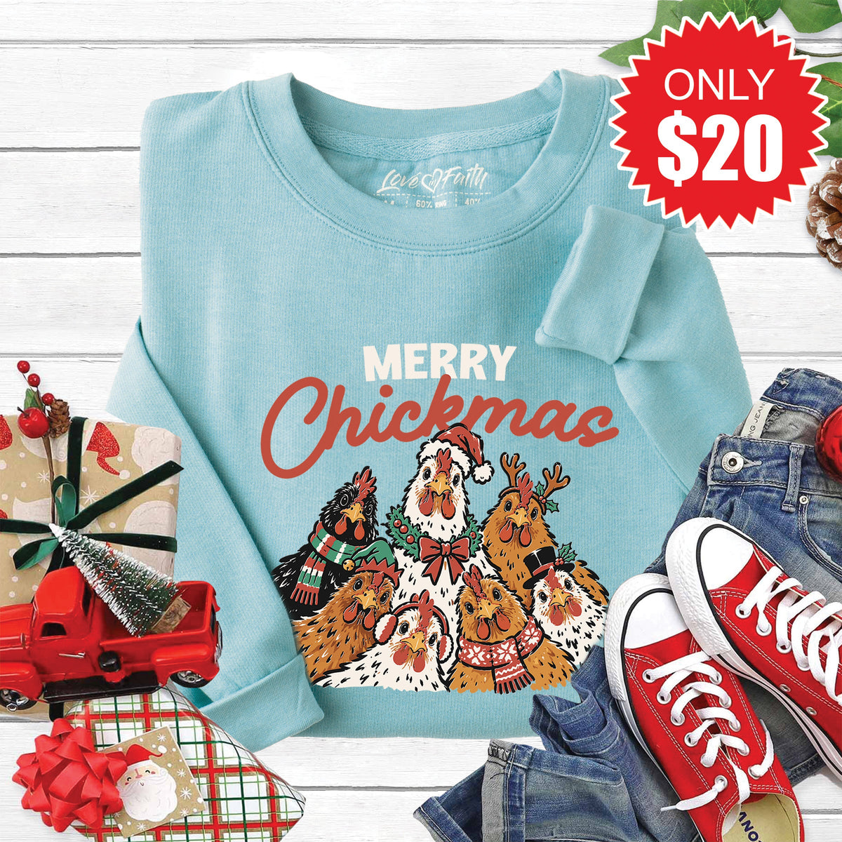 Merry Chickmas Sweatshirt - Heather Lagoon - 20 product image 1
