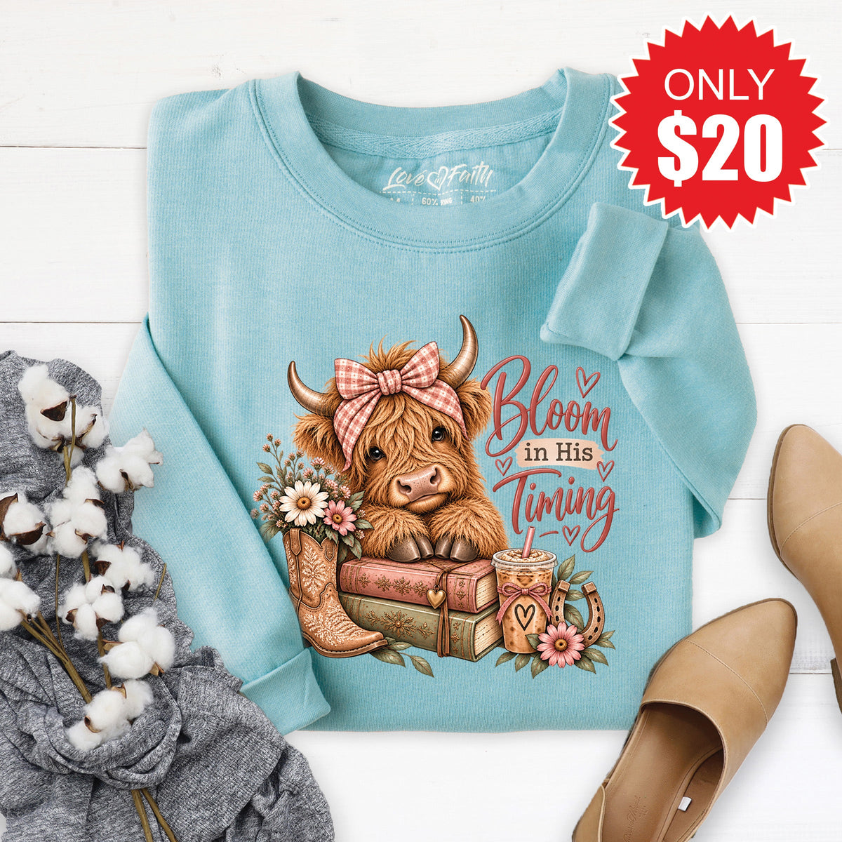 Bloom In His Timing Sweatshirt - Heather Lagoon - 20 product image 1