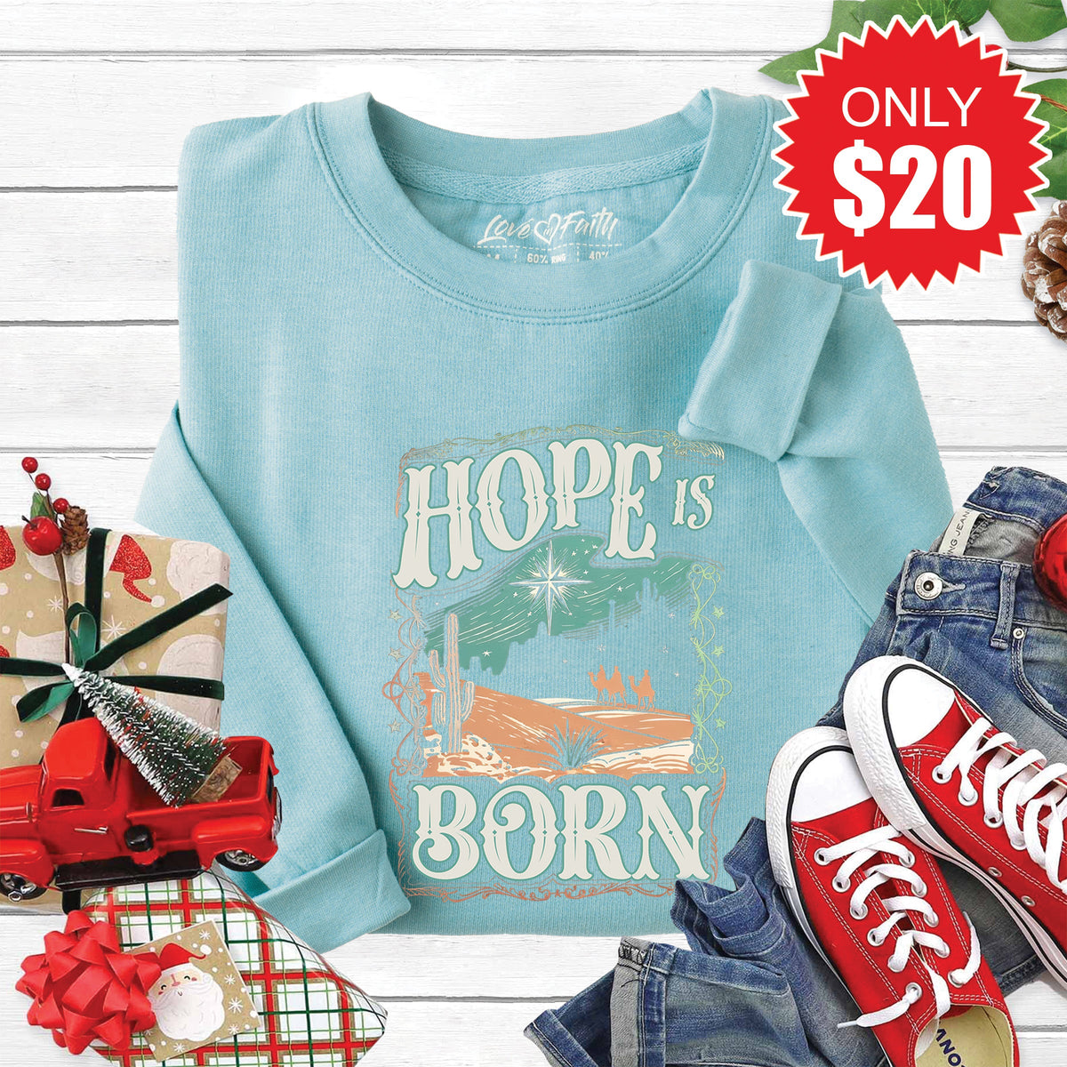 Hope Is Born Sweatshirt - Heather Lagoon - 20 product image 1
