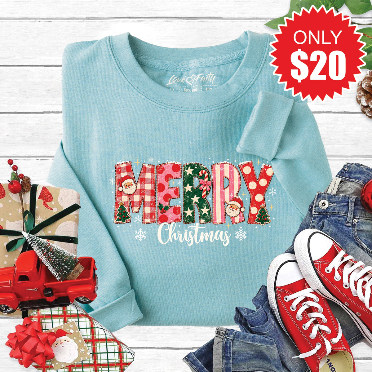 Merry Christmas Sweatshirt - Heather Lagoon - 20 product image 1