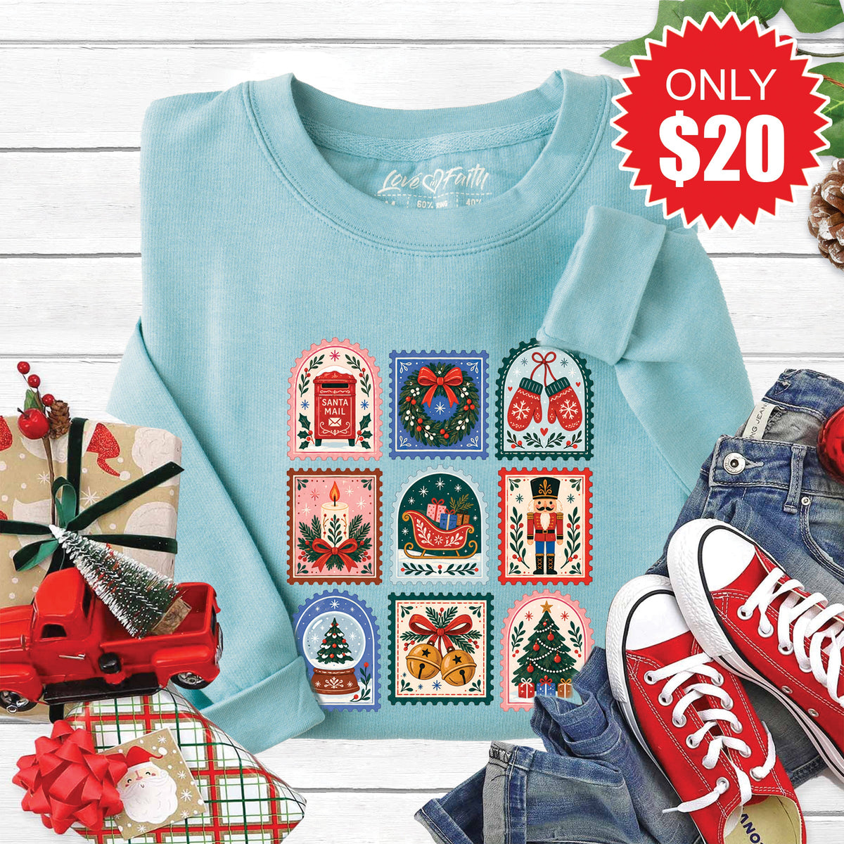 Christmas Stamps Sweatshirt - Heather Lagoon - 20 product image 1
