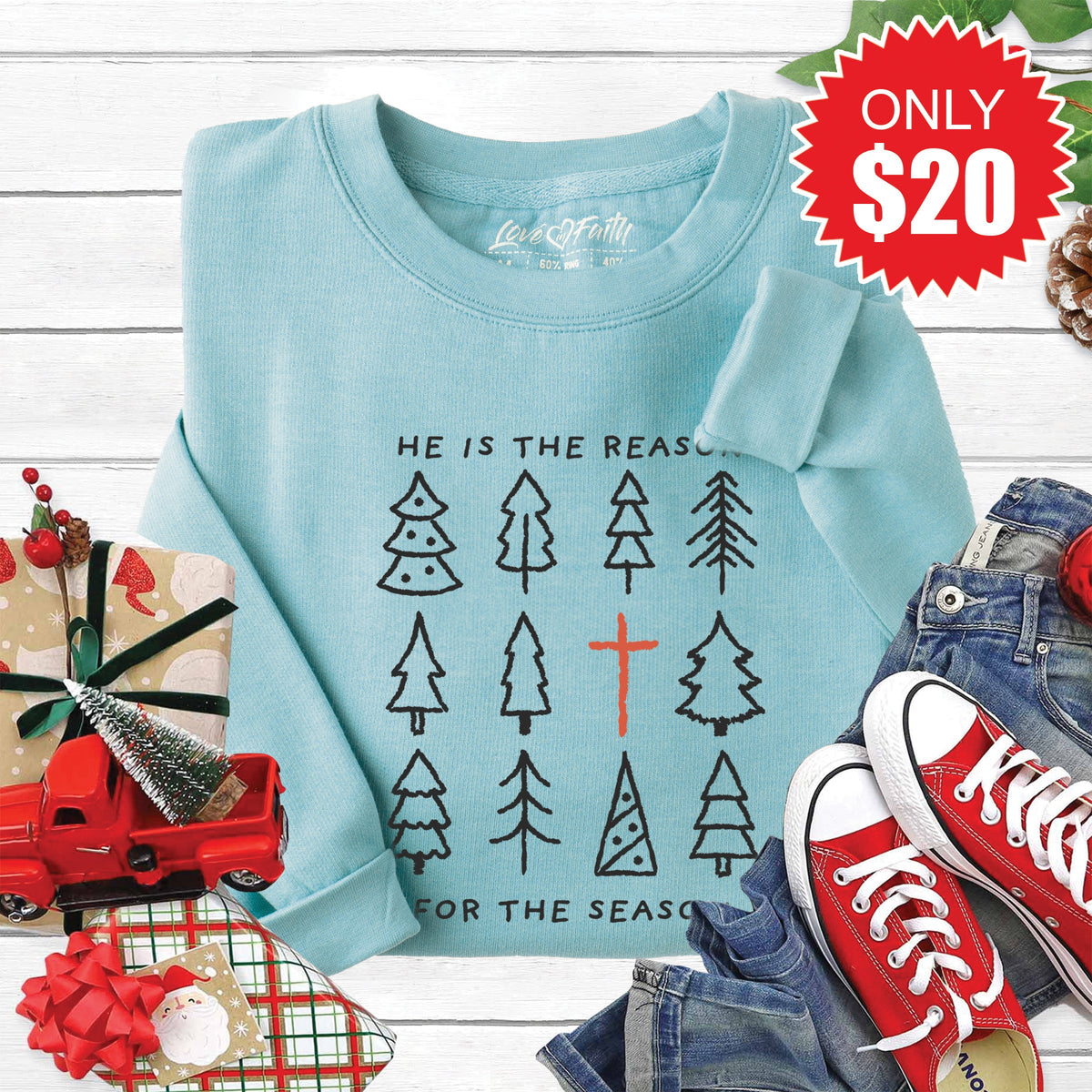 He Is The Reason Sweatshirt - Heather Lagoon - 20 product image 1