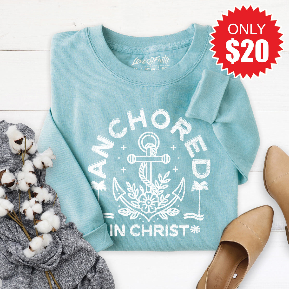 Anchored In Christ Sweatshirt - Heather Lagoon - 20 product image 1