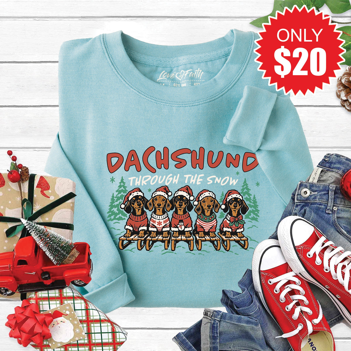 Dachshund Through The Snow Sweatshirt - Heather Lagoon - 20 product image 1