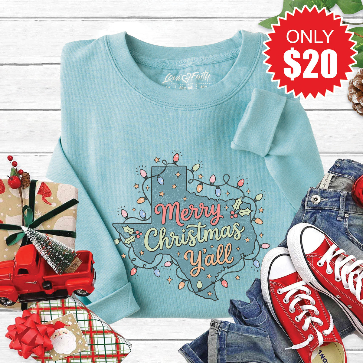 Texas Christmas Sweatshirt - Heather Lagoon - 20 product image 1