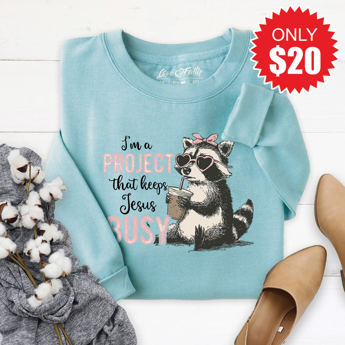 Keeps Jesus Busy Sweatshirt - Heather Lagoon - 20 product image 1