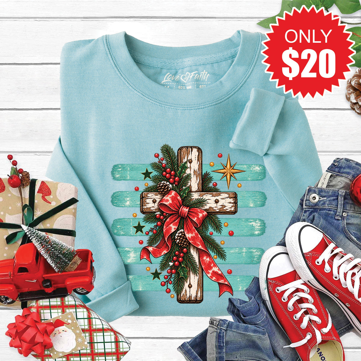Christmas Cross Sweatshirt - Heather Lagoon - 20 product image 1
