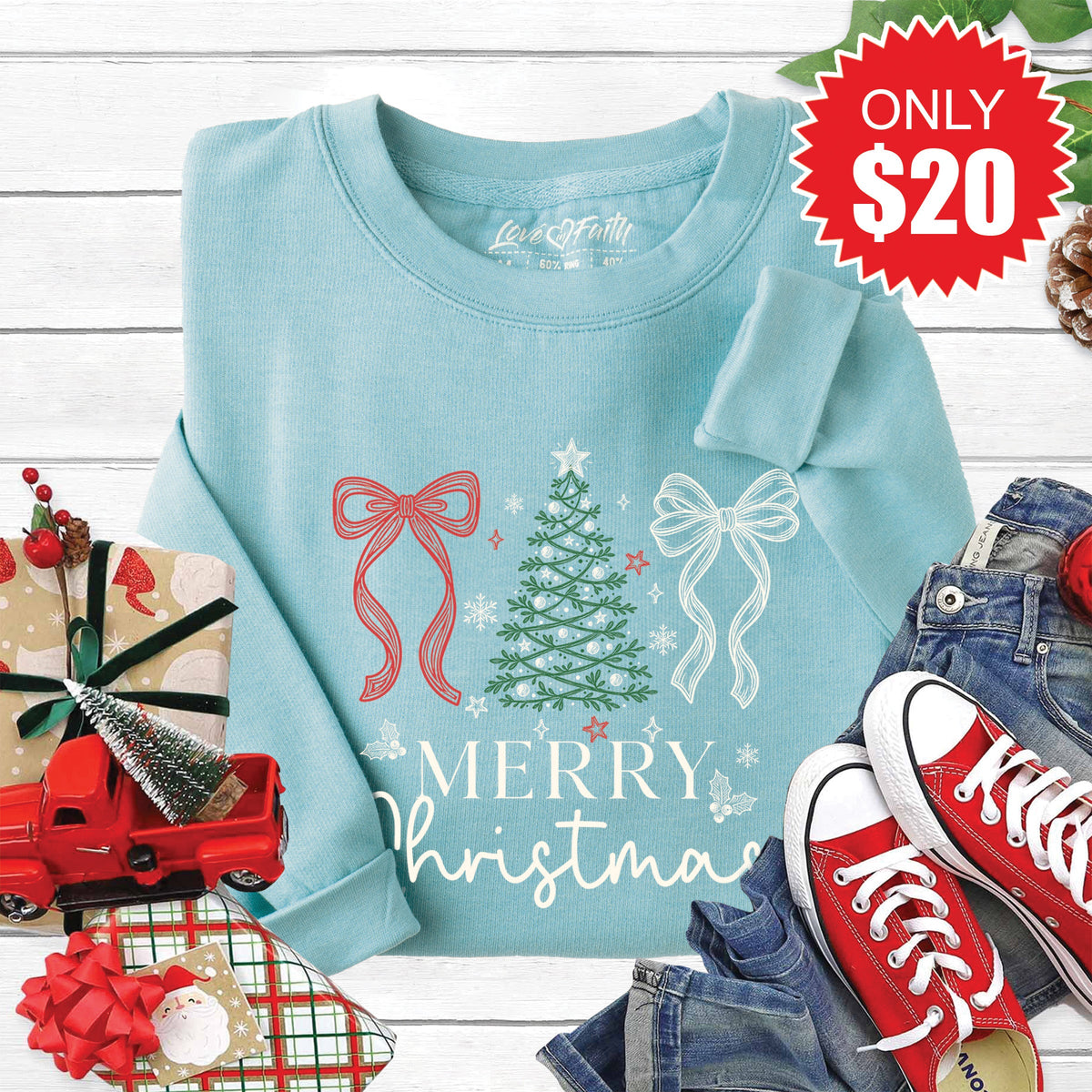 Merry Christmas Sweatshirt - Heather Lagoon - 20 product image 1