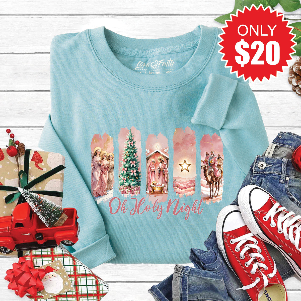 Oh Holy Night Sweatshirt - Heather Lagoon - 20 product image 1
