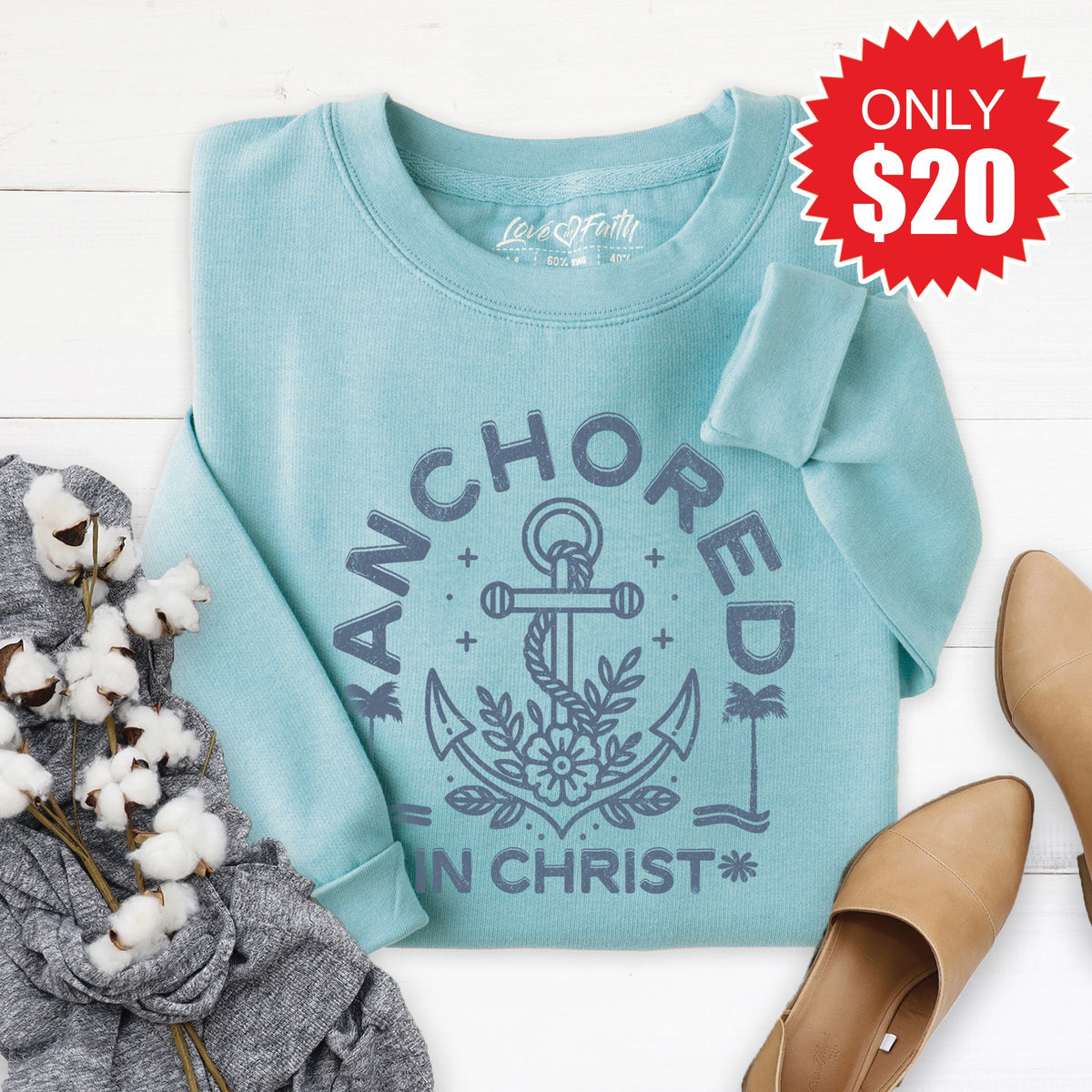 Anchored In Christ Sweatshirt - Heather Lagoon - 20 product image 1