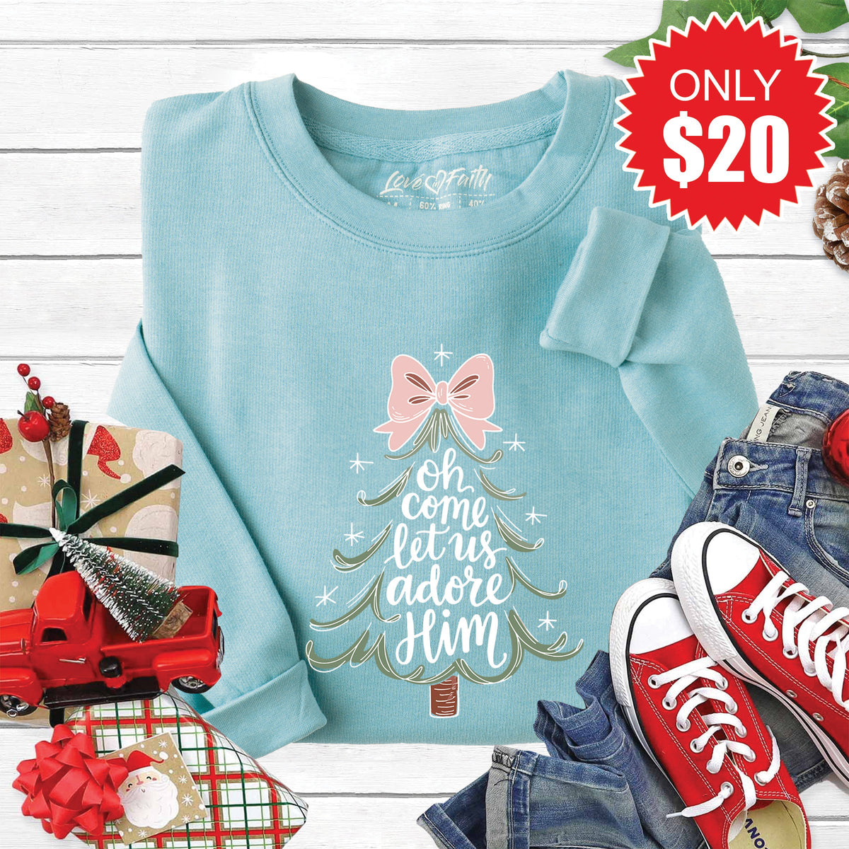 Let Us Adore Him Sweatshirt - Heather Lagoon - 20 product image 1