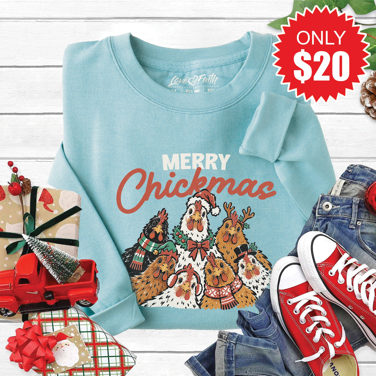 Merry Chickmas Sweatshirt - Heather Lagoon - 20 product image 1