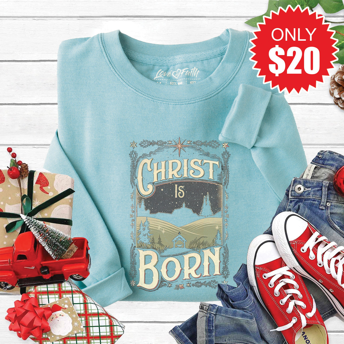 Christ Is Born Sweatshirt - Heather Lagoon - 20 product image 1