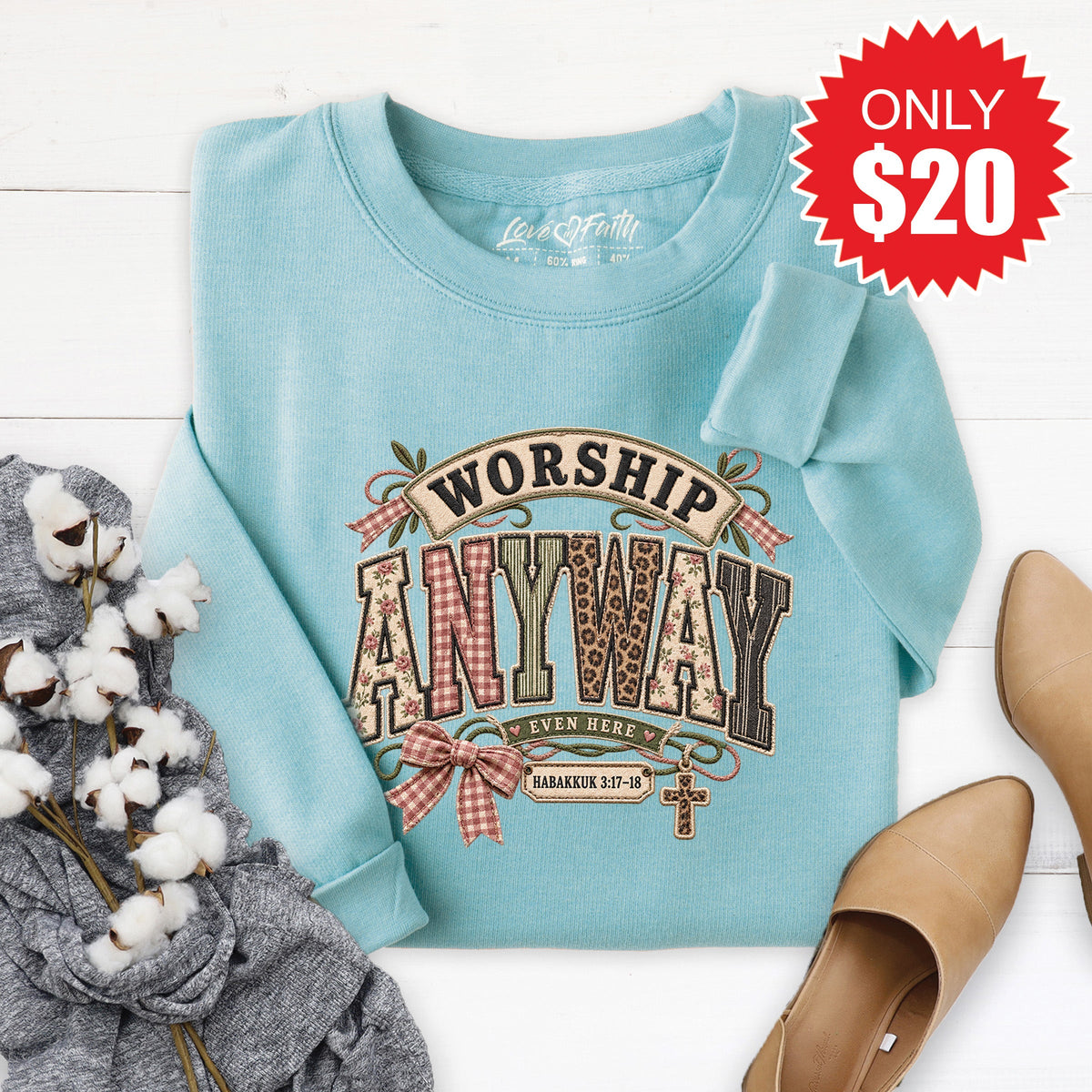Worship Anyway Sweatshirt - Heather Lagoon - 20 product image 1