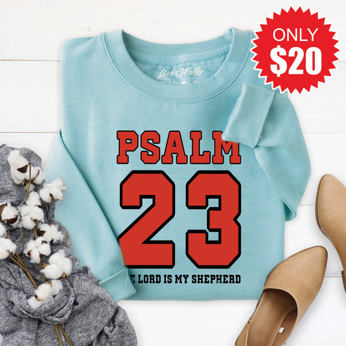 Psalm 23 Sweatshirt - Heather Lagoon - 20 product image 1