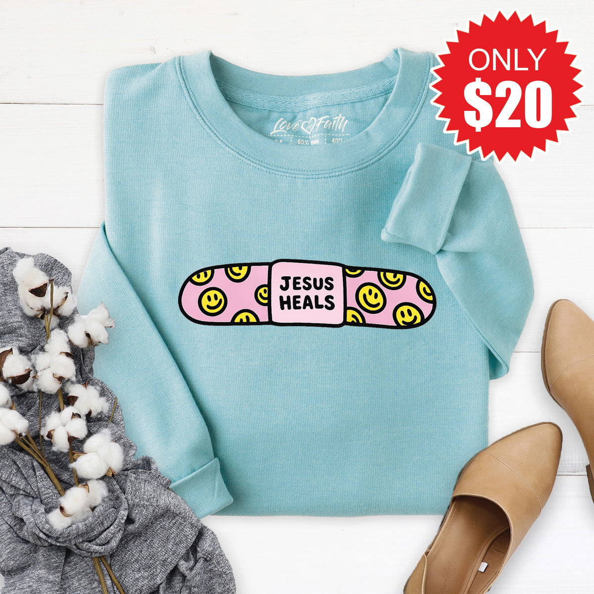 Jesus Heals Sweatshirt - Heather Lagoon - 20 product image 1