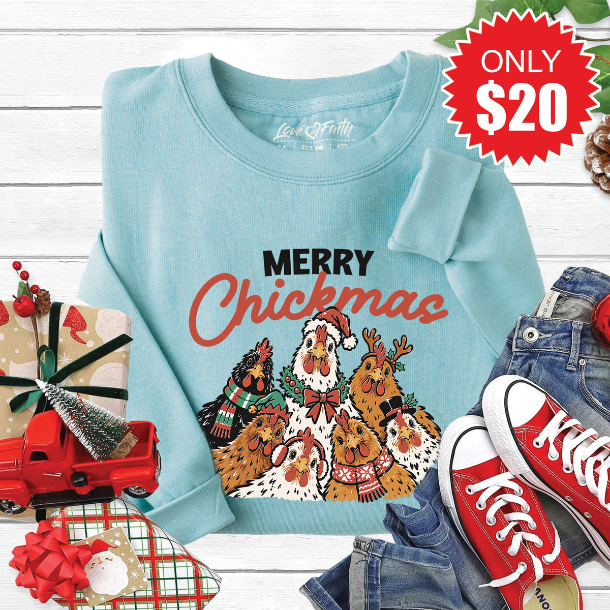 Merry Chickmas Sweatshirt - Heather Lagoon - 20 product image 1
