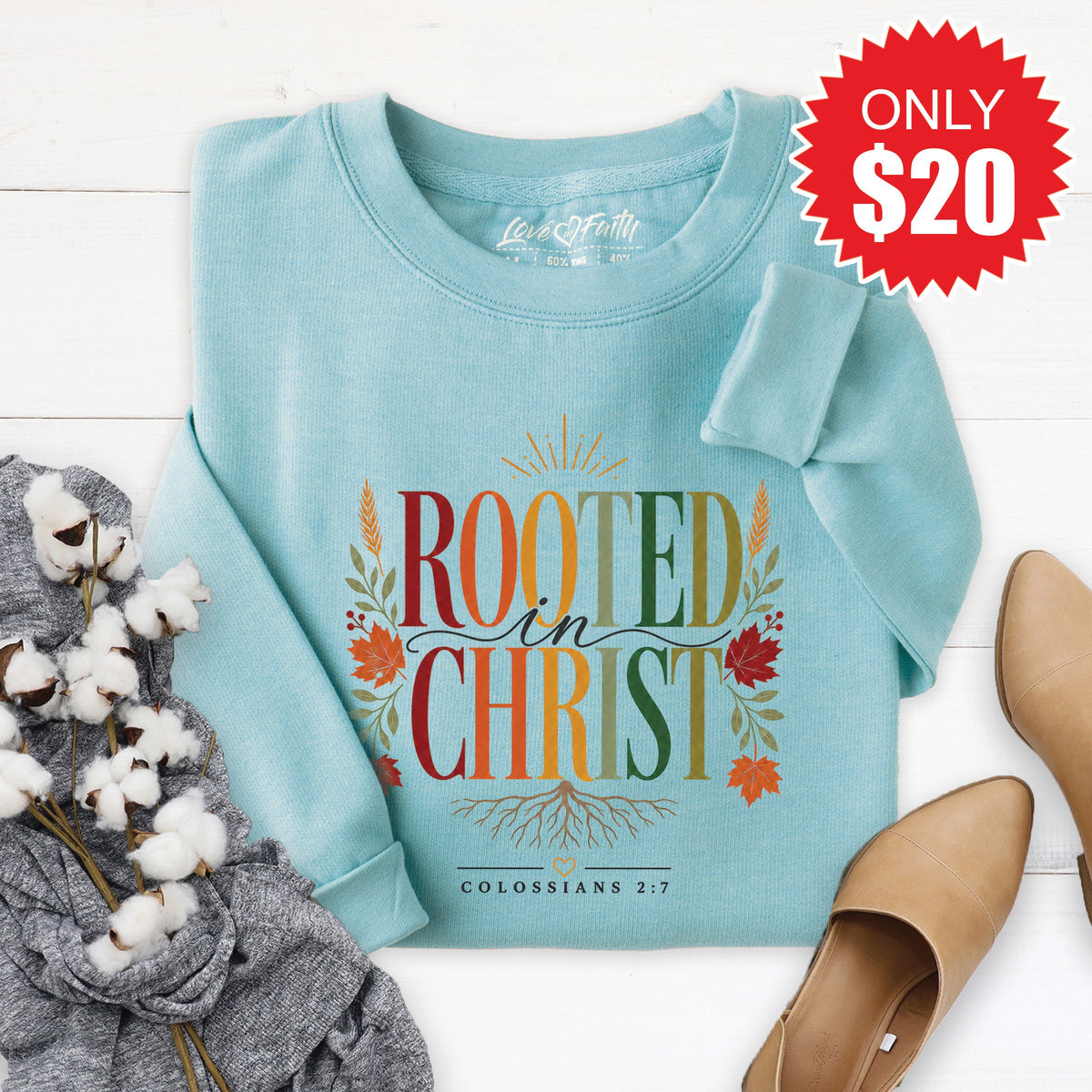 Rooted In Christ Sweatshirt - Heather Lagoon - 20 product image 1